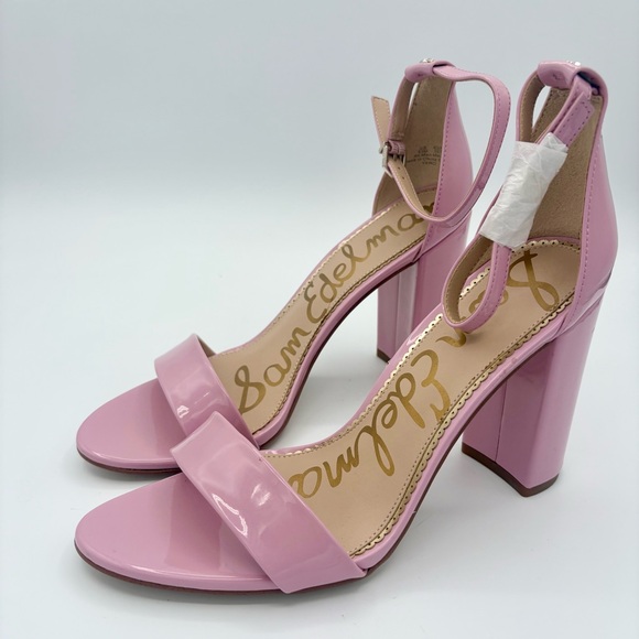 NEW Sam Edelman Yaro Heels Sandals Ankle Strap Patent Pink Girly Women’s 9.5 - Picture 3 of 10